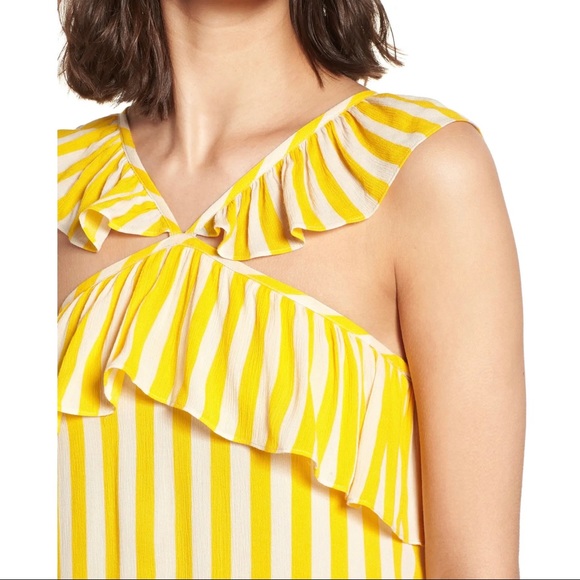 REBECCA MINKOFF YELLOW STRIPED RUFFLE MINI DRESS - Picture 3 of 12